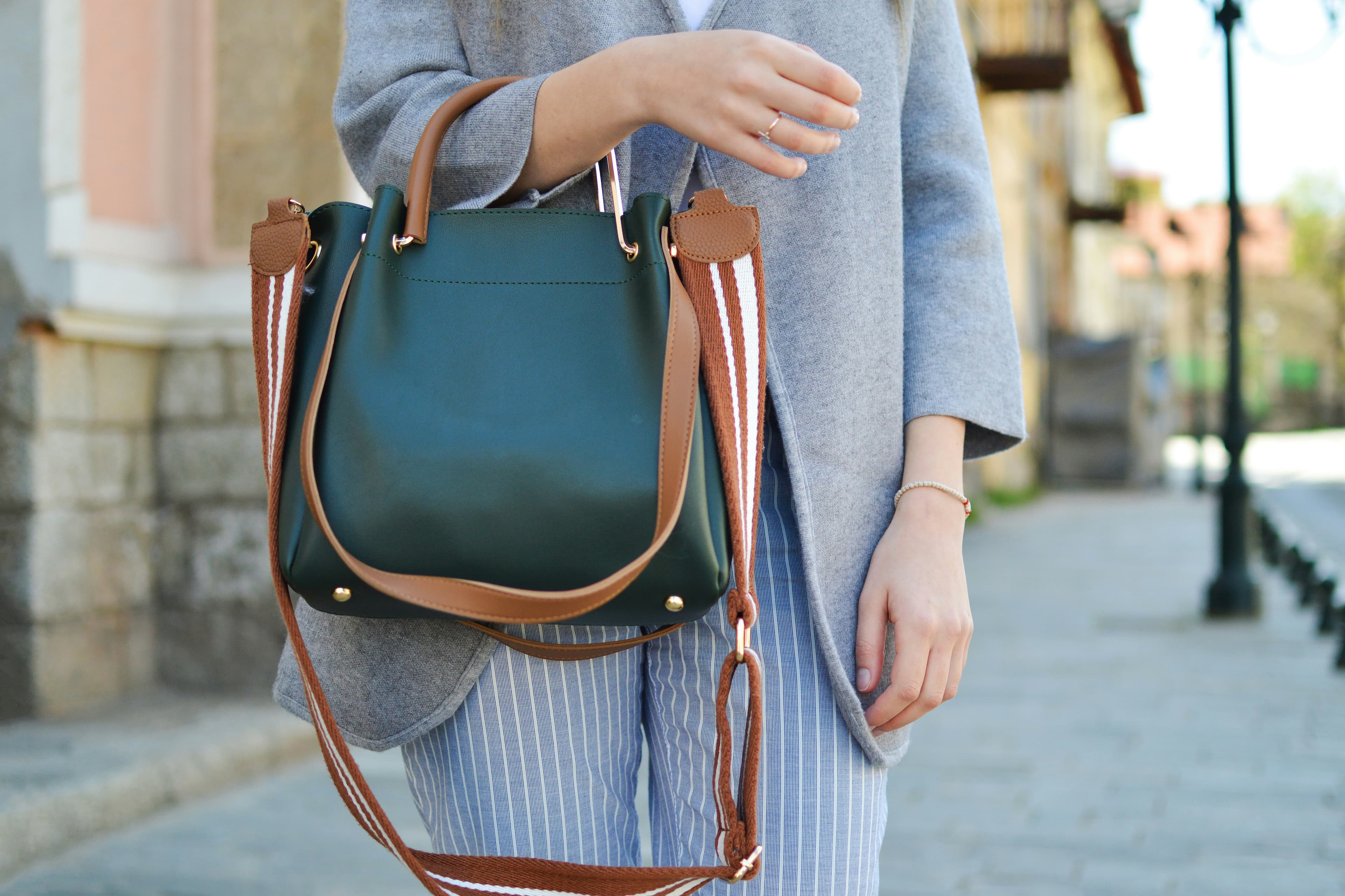 Black leather tote bag